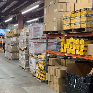 Well-stocked and maintained warehouse shelves.